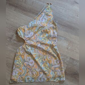 American Eagle NWT Asymmetrical Paisley Dress in Orange and Cream